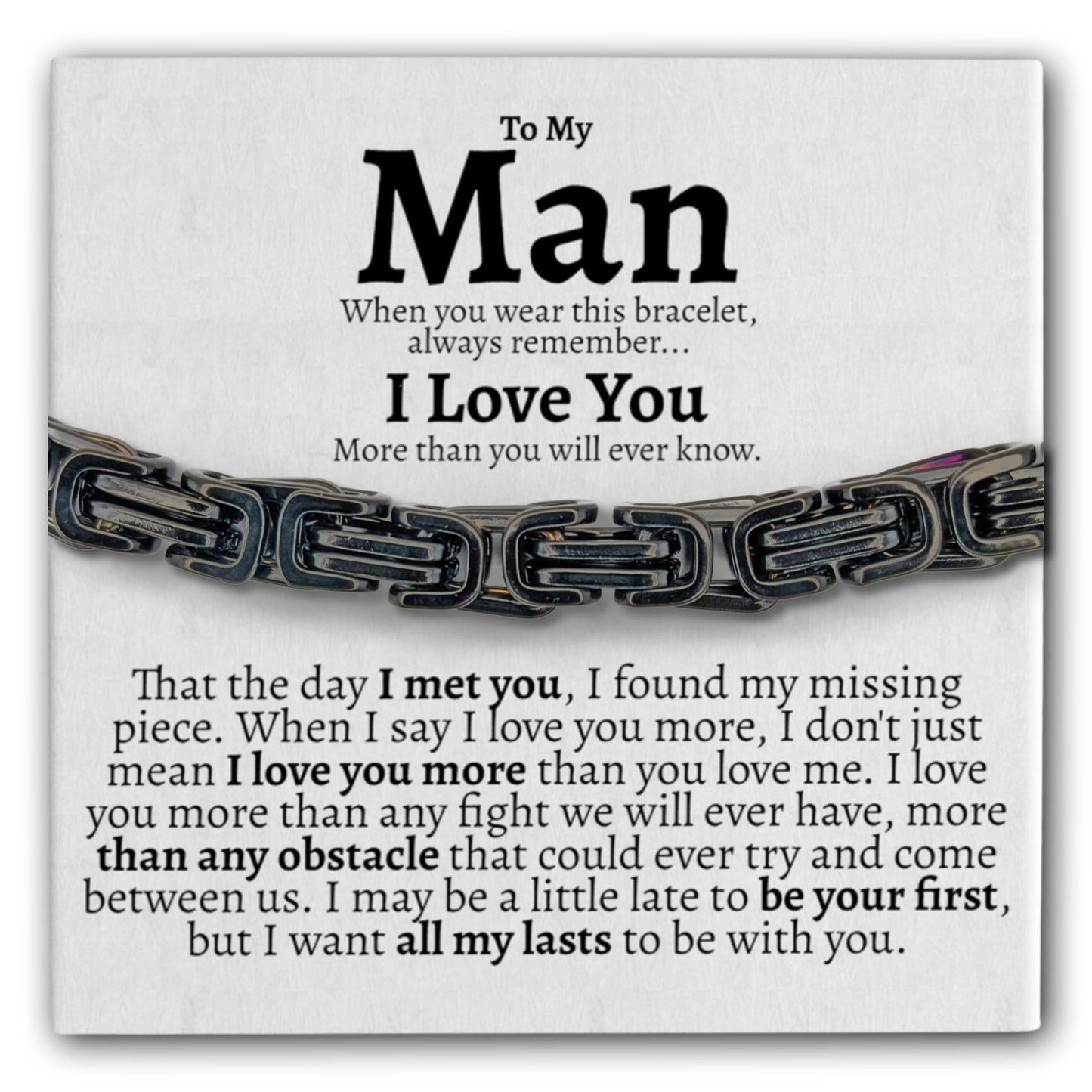 Love You This Much To My Man Cuban Link Bracelet for Him, Romantic Birthday Gifts for Him, Jewelry for Him, Best Gifts for Husband from Wife (Black-Black, Stainless Steel)