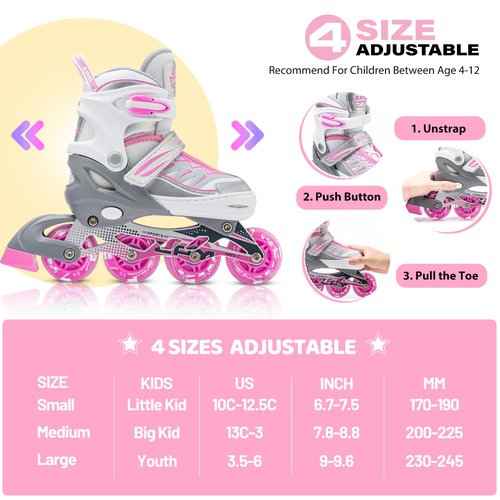 2PM SPORTS Silver M Inline Skates & Pink M Protective Gear Set