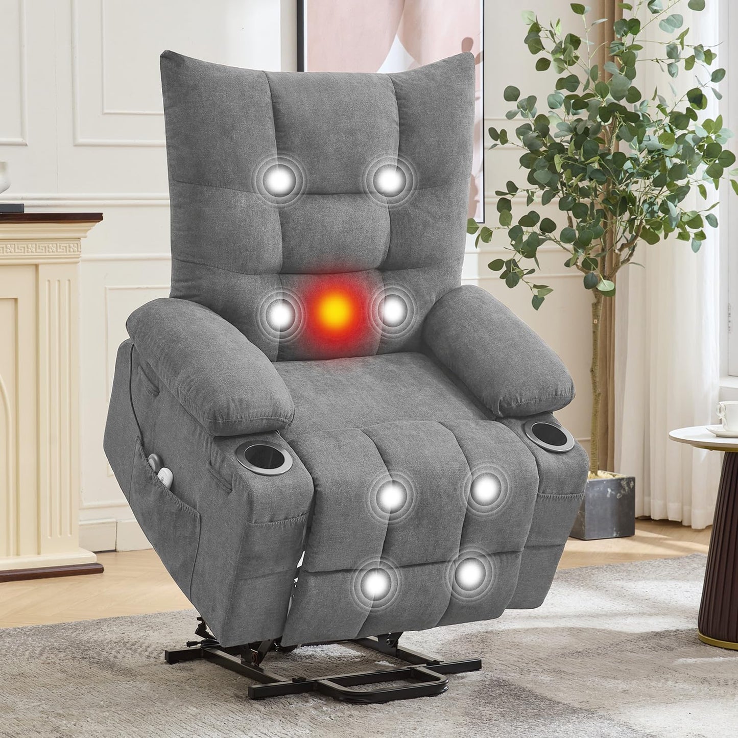 Power Lift Recliner Chair for Elderly - Electric Massage & Heat Recliner with 45° Assist Stand, Living Room Sofa for Small Space Furniture, Swivel Rocker with Cup Holders, Reclining Lounge for Adults