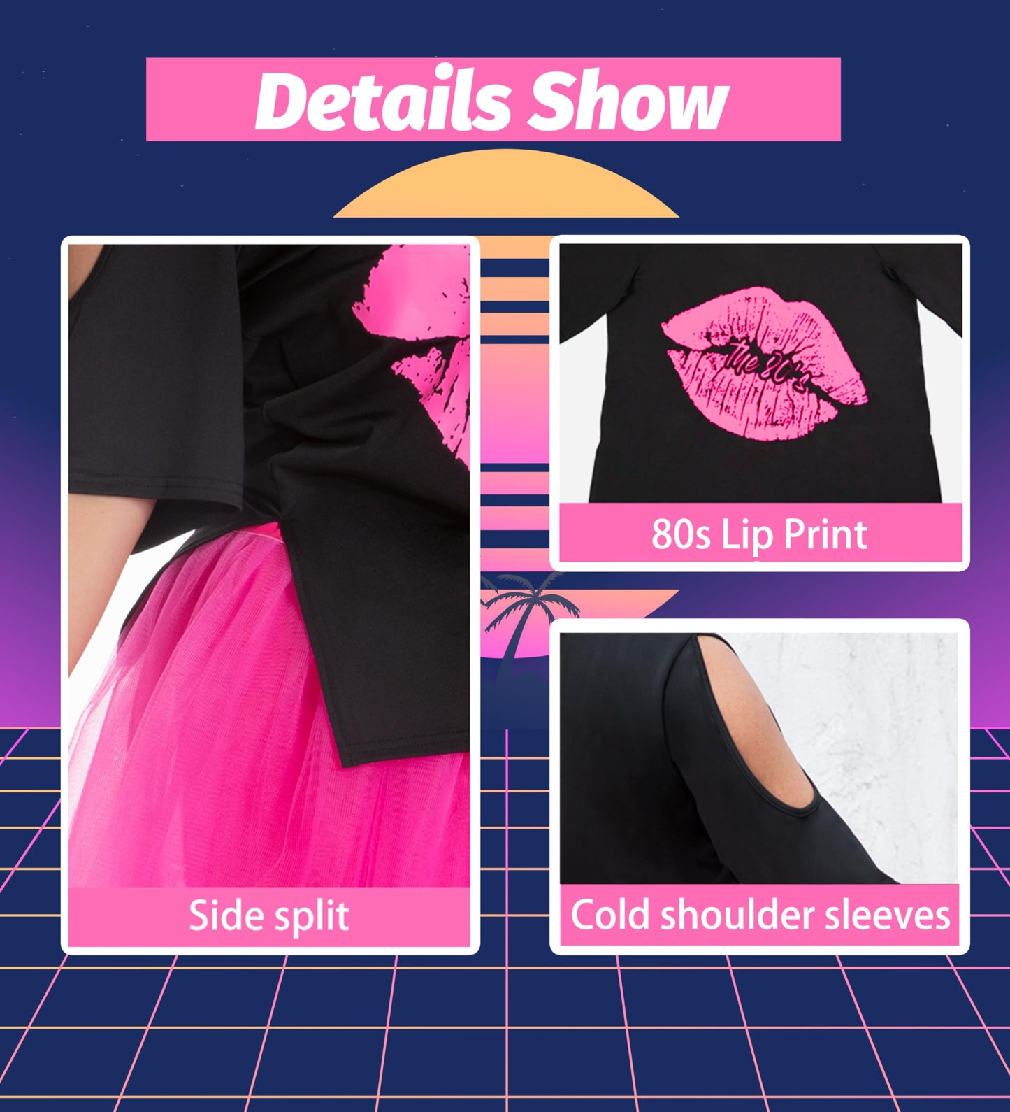 Seawhisper Plus Size 80s Outfit for Women Costumes 80s Shirt 80 Styles Clothes for Women Party Outfits Neon Accessories 20-22