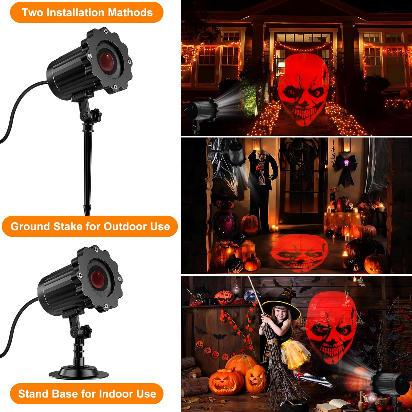 Halloween Decorations Outdoor Indoor - 3D Dynamic Red Skull Halloween Projector Lights,Waterproof Holiday Light for Window,Ground, Roof,Wall,Cemetery Holiday Decor