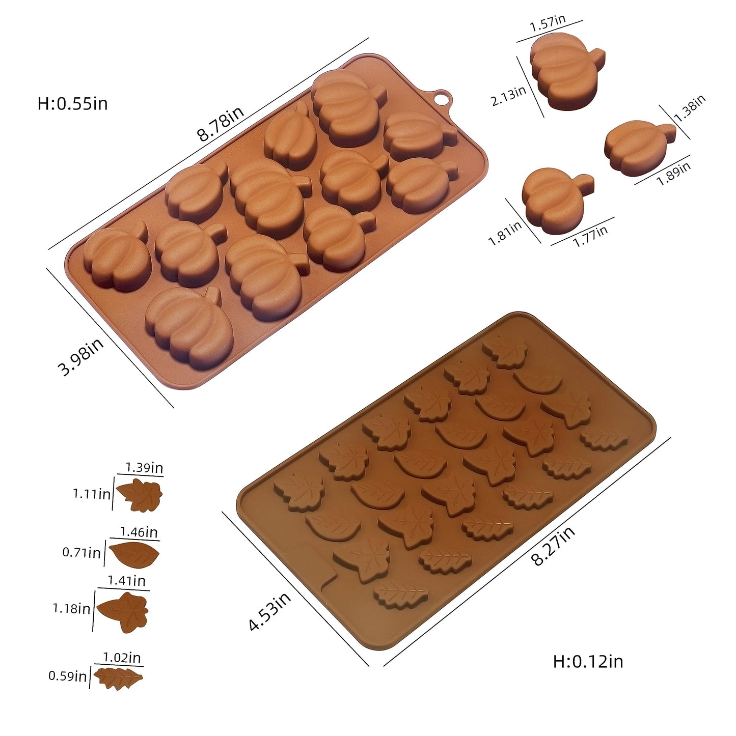 EDUEE Fall Chocolate Molds 4 Pieces Silicone Pumpkin Candy Mold Maple Leaf Shaped Fondant Molds for Thanksgiving Halloween Autumn Harvest Cupcake Cake Topper Decoration
