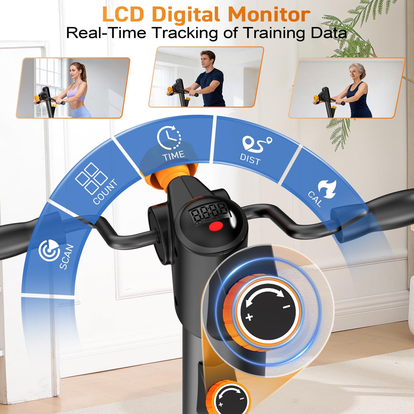 HitGo Elliptical Exercise Machine - 3-in-1 Elliptical Machine for Home with Handlebars & Resistance Bands, Magnetic Resistance & LCD Display, Portable Step Machine Peddler Exerciser for Home Workout
