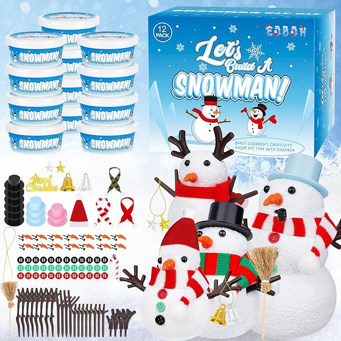 12 Pack Christmas Craft, DIY Snowman Kit for Kids, Build a Snowman Kit Indoor Decorations, Creative Kids Air Dry Modeling ...
