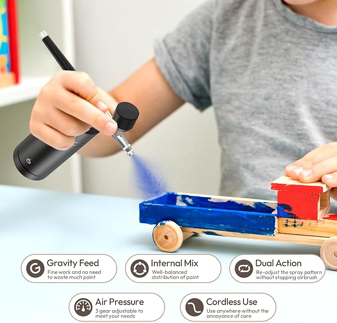 Airbrush Kit with Compressor 30PSI Portable Airbrush Gun Rechargeable Handheld Cordless Air Brush for Nails Art, Painting, Cake Decor, Cookie, Mode, Makeup, Barber (Black)