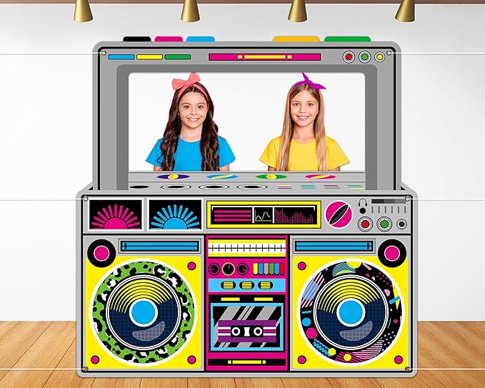Fabric Radio Boombox Photo Booth Props for 90s 80s Party Decorations 59 X 59 Inch, Retro Radio Boombox Selfie Backdrop Han...