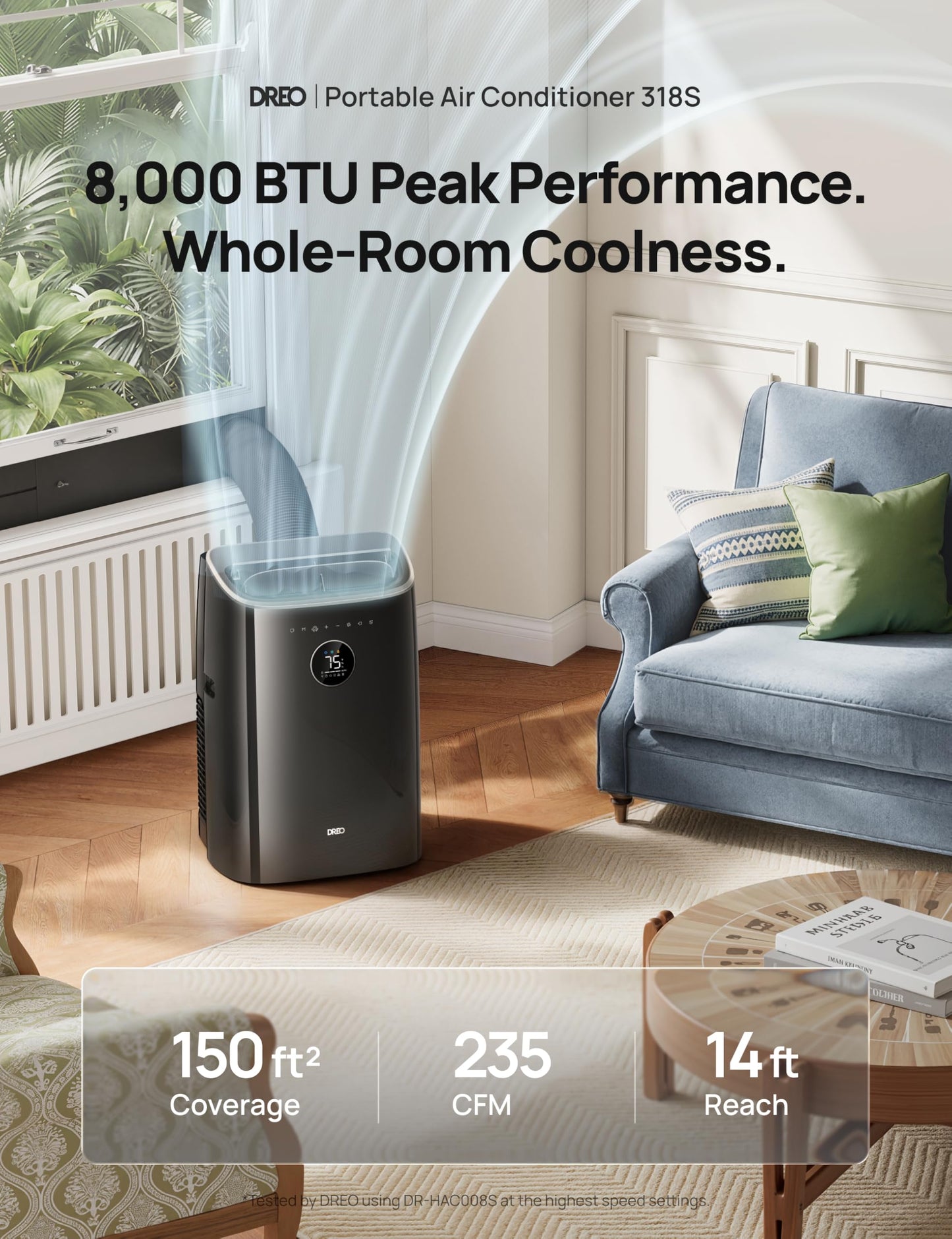 DREO Portable Air Conditioner 516S, 14000 BTU ASHRAE (10000 BTU DOE) Smart AC Unit for Bedroom with Drainage-free Cooling, Fan&Dehumidifier 3 in 1, APP/Voice/Remote, Quiet Standing AC for Room Indoors