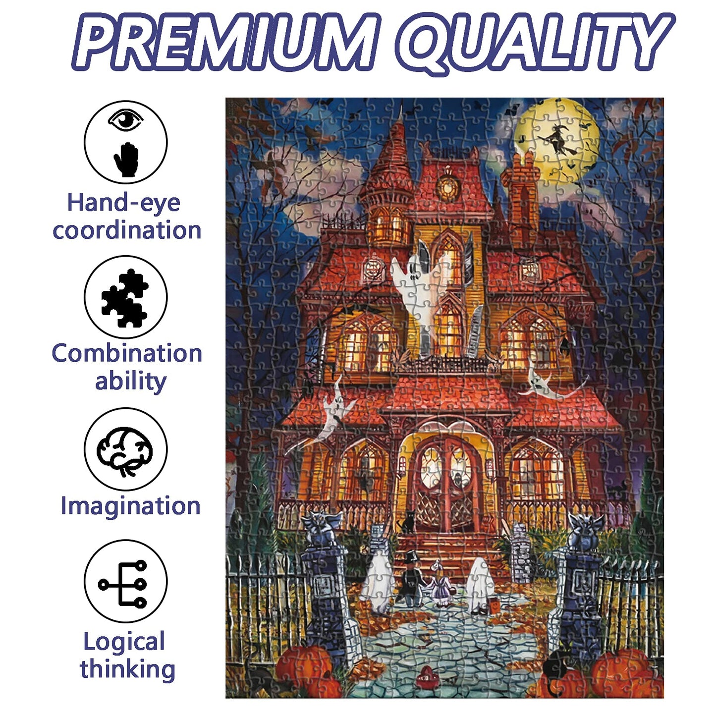 Halloween Fright Night 500 Pieces Jigsaw Puzzles for Adults, Halloween Decoration for Family Party Holiday