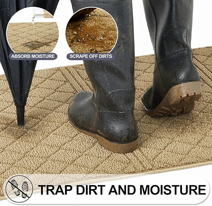 REFETONE Indoor Doormat, Front Back Door Mat 36"x60" Absorbent Rubber Backing Non Slip Door Mats, Low-Profile Resist Dirt Entrance Rugs, Machine Washable Door Rug Inside Floor Mat for Entryway, Beige