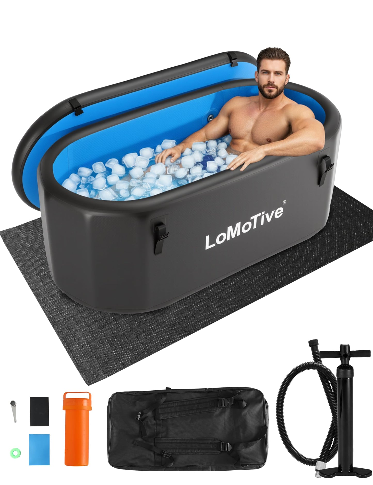 Cold Plunge Tub for Ice Bath and Recovery, 59” Inflatable Ice Bath Tub with Lid, 10cm Thick Insulated Portable Ice Tub for Athletes, Home & Outdoor Cold Therapy, 198 Gallon Large Ice Bath