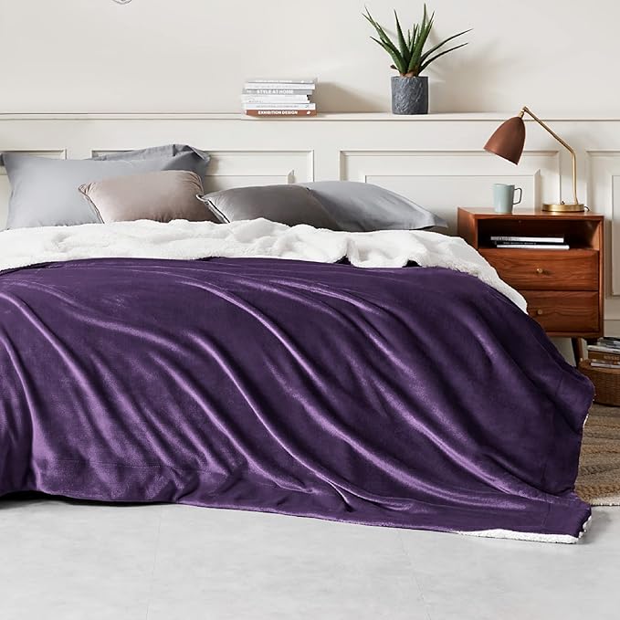 Bedsure GentleSoft Sherpa Fleece Blankets Queen Size for Bed - Thick and Warm Throw Gifts for Women and Girls, Soft Fuzzy Plush Queen Christmas Blanket for Winter, Non-Heated, Purple, 90x90 Inches