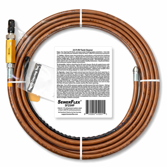 RV Tank Cleaner - 25 Ft Hydro-Jetter (ONLY for Your Electric Pressure Washer with Color Spray Tips)