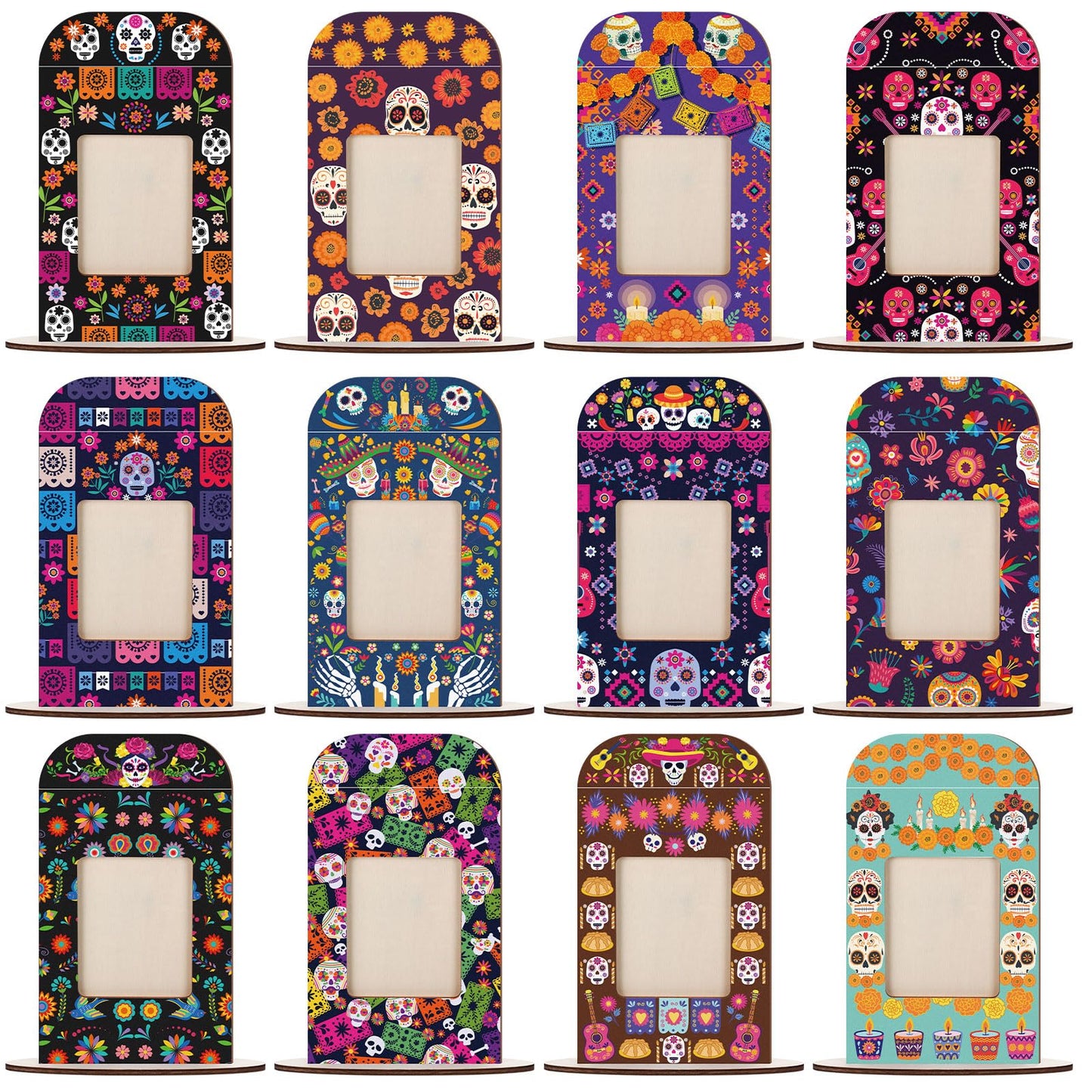 Qunclay 12 Set Picture Wooden Frames Dia De Los Muertos Altar Day of the Dead Decorations Dia De Los Muertos Altar Kit Picture Frame Ofrenda Tabletop Halloween Diwali Decoration Ofrenda