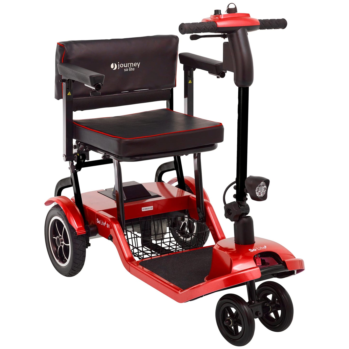 Journey So Lite Folding Power Scooter, 5 mph Max Adjustable Speed, 8-Mile Range, 24V Lithium Battery, Lightweight & Portable for Mobility, Red