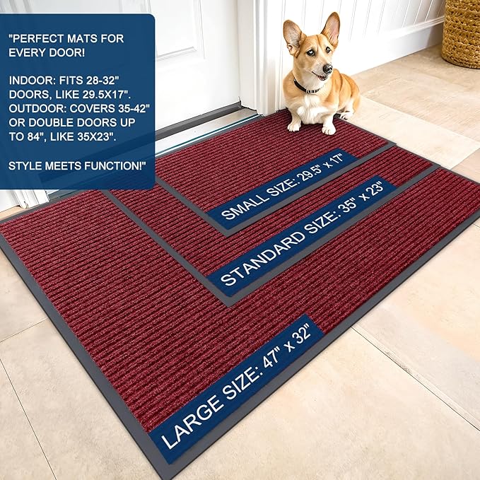 OLANLY Front Door Mat Indoor Outdoor Entrance, Waterproof Heavy Duty Doormat, Fade Resistant, Low Profile, Easy Clean Patio Porch Welcome Floor Mats for Entry, 47x17, Wine Red