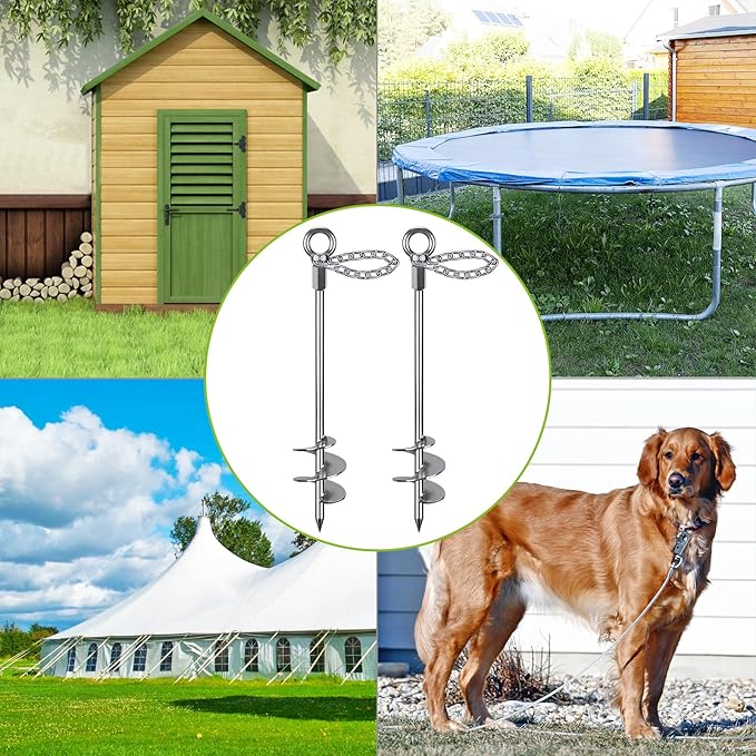 Insaga 30'' Ground Anchors Screw in with Chain, Heavy Duty Trampoline Stakes, 2pcs Trampoline Anchors, Mobile Home Anchors for Camping Tents, Carports, Sheds, Swing Sets