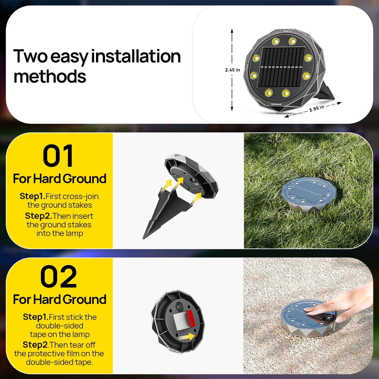 Solar Ground Lights with Remote Control 50ft,IP67 Waterproof Solar Garden 15 Multi Color Lights,RGBYW Solar Powered Outdoor Landscape Lighting for Pathway,Yard,Deck,Lawn,Patio,Walkway,Poolside,8 Pack