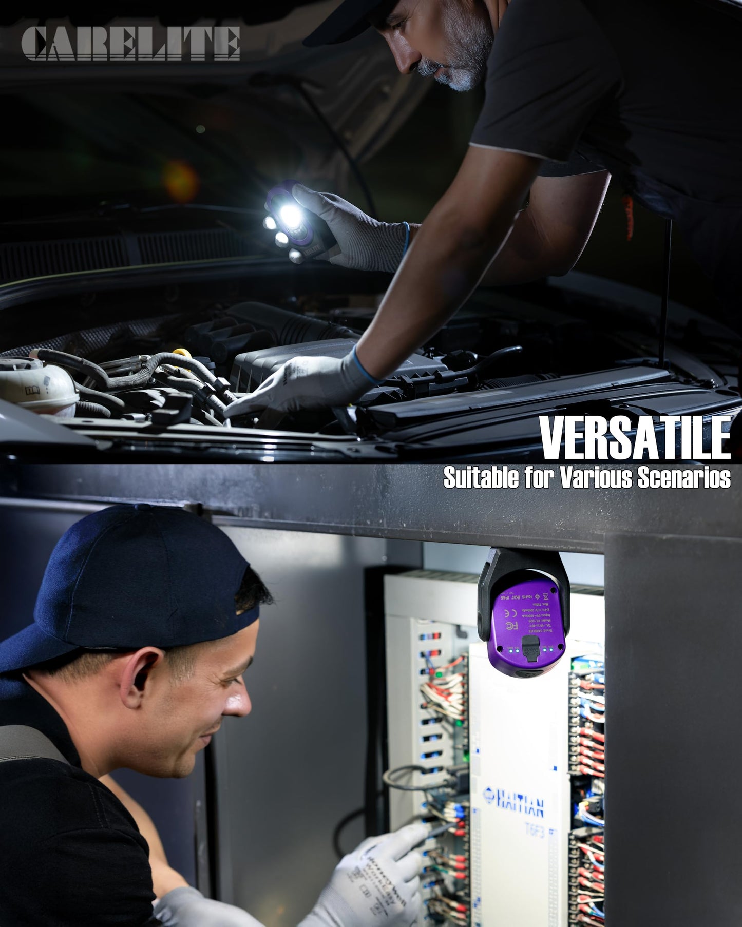 Magnetic Work Light – 780 Lumen Compact Pocket Light, Rechargeable 3000mAh, 360° Pivot, Durable & Portable for Mechanics & Jobsites (Purple, 2 Pack)