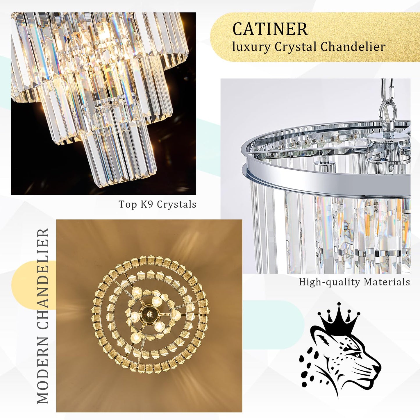 CATINER Modern Chrome Crystal Chandeliers 16" Small Pendant Light Luxury 3 Tiers 6-Light K9 Crystal Ceiling Pendant Round Light Fixture for Dining Room Entryway Kitchen Bedroom Closet