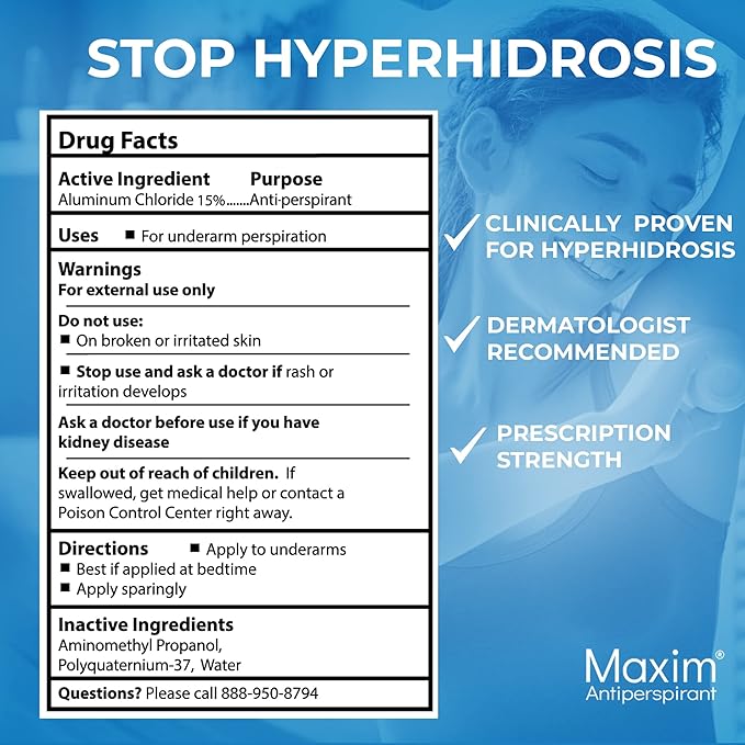 Maxim® Clinical Strength Antiperspirant for Hyperhidrosis Excessive Sweating – Stops Sweat Up to 48 Hours Per Use – Antiperspirant for Men and Women Certain to Keep you Dri