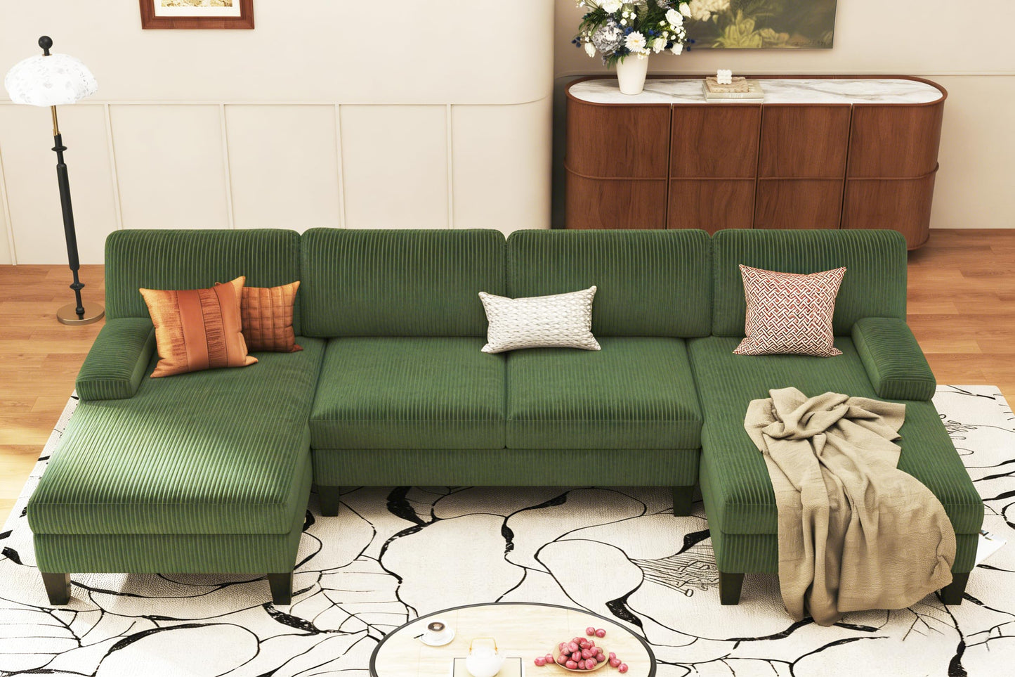 WAYTRIM Sectional Couches for Living Room 108" U-Shaped Modular Sofa Convertible Couch with Double Chaise,Removable Pillows Upholstered 4-Seat Couch for Apartment (Green)