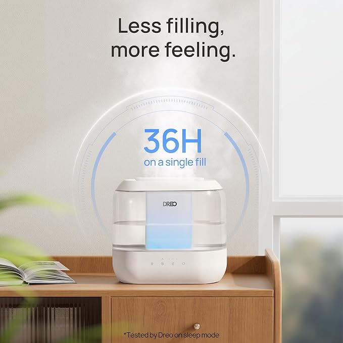 DREO Humidifiers for Bedroom, 4L Top Fill for Large Room, 36H Runtime, 28 dB Quiet Supersized Cool Mist Air Humidifier for Baby Nursery, Plants, Indoor, Night Light, Easy to Clean & Fill, White