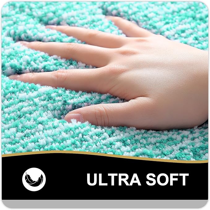 OLANLY Toilet Rugs U-Shaped 24x20, Extra Soft and Absorbent Microfiber Bathroom Rugs, Non-Slip, Machine Wash Dry, Plush Shaggy Contour Bath Mats for Toilet Base (Green and White)