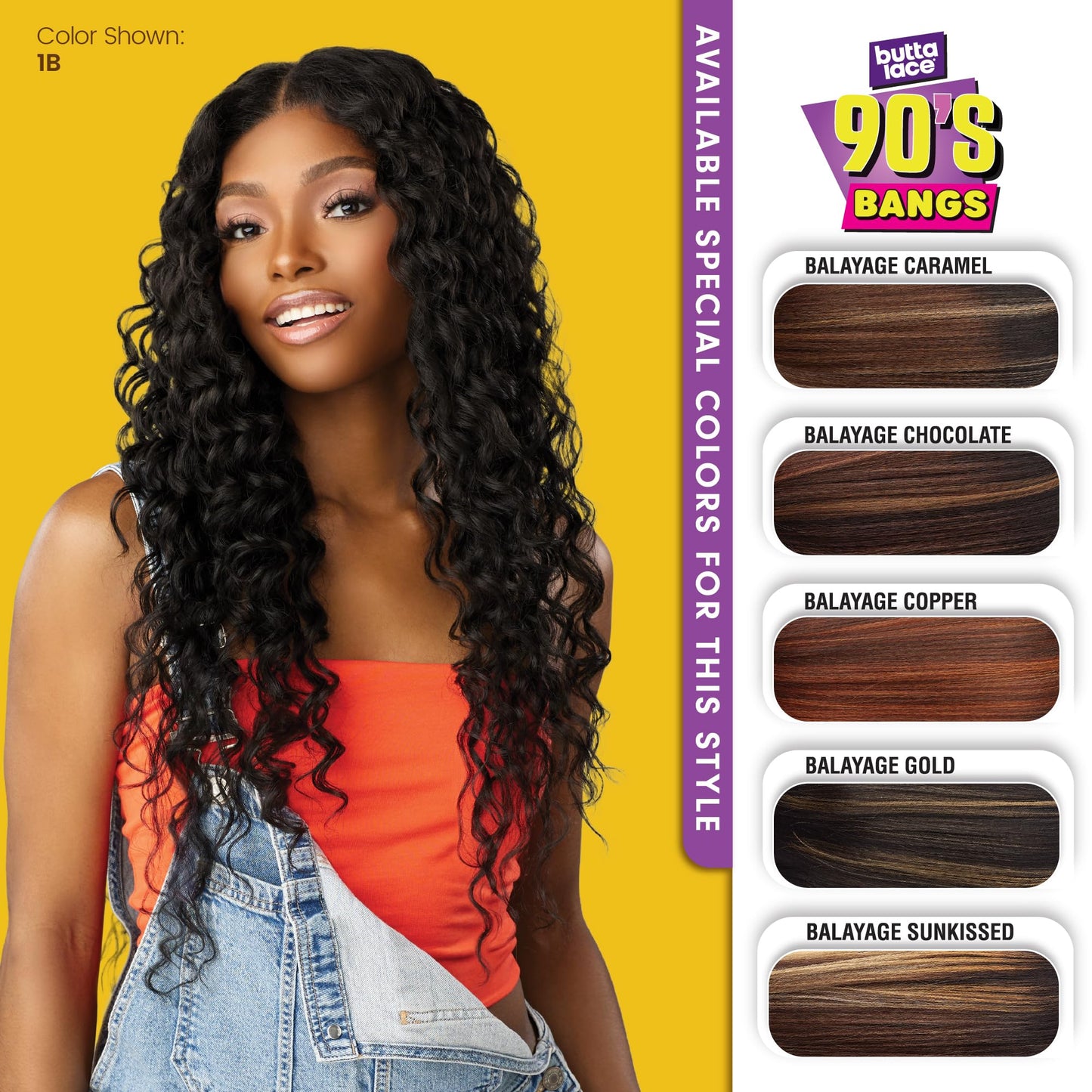 Sensationnel Butta Lace 90Sbangs Wigs - Unit 916 Glueless Wide Deep Center Part Synthetic Preplucked Hairline (1 JETBLACK)