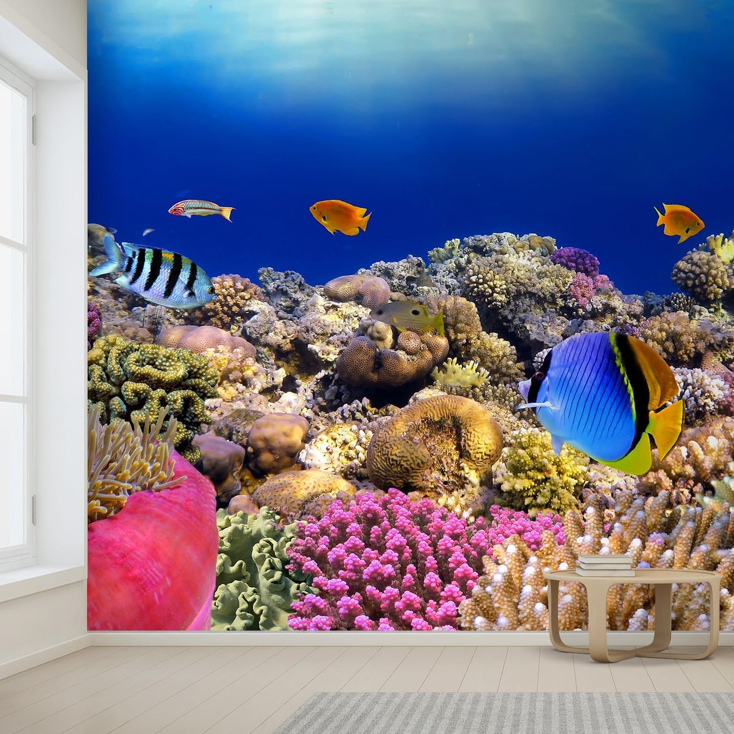 wall26 Removable Wall Sticker/Wall Mural Tropical Blue Fish Coral Reef Ocean Seascape Nature Wilderness Photography Realism Nautical Landscape Decorative for Living Room, Bedroom, Office - 100"x144"