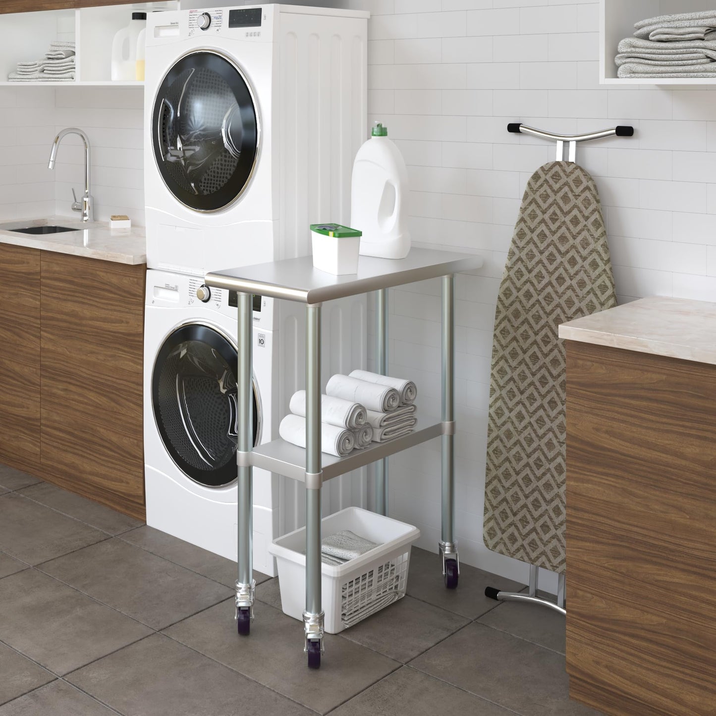 AmGood 30 in. x 15 in. Stainless Steel Work Table with Wheels | Metal Kitchen Food Prep Table | NSF