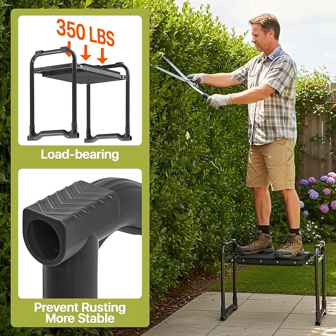 Poraise Garden Kneeler and Seat Heavy Duty, Wider and Thicker Kneeling Pad for Foldable Gardening Stool with 2 Tool Pouches, Gardening Gifts Tools for Women Mom Men Seniors