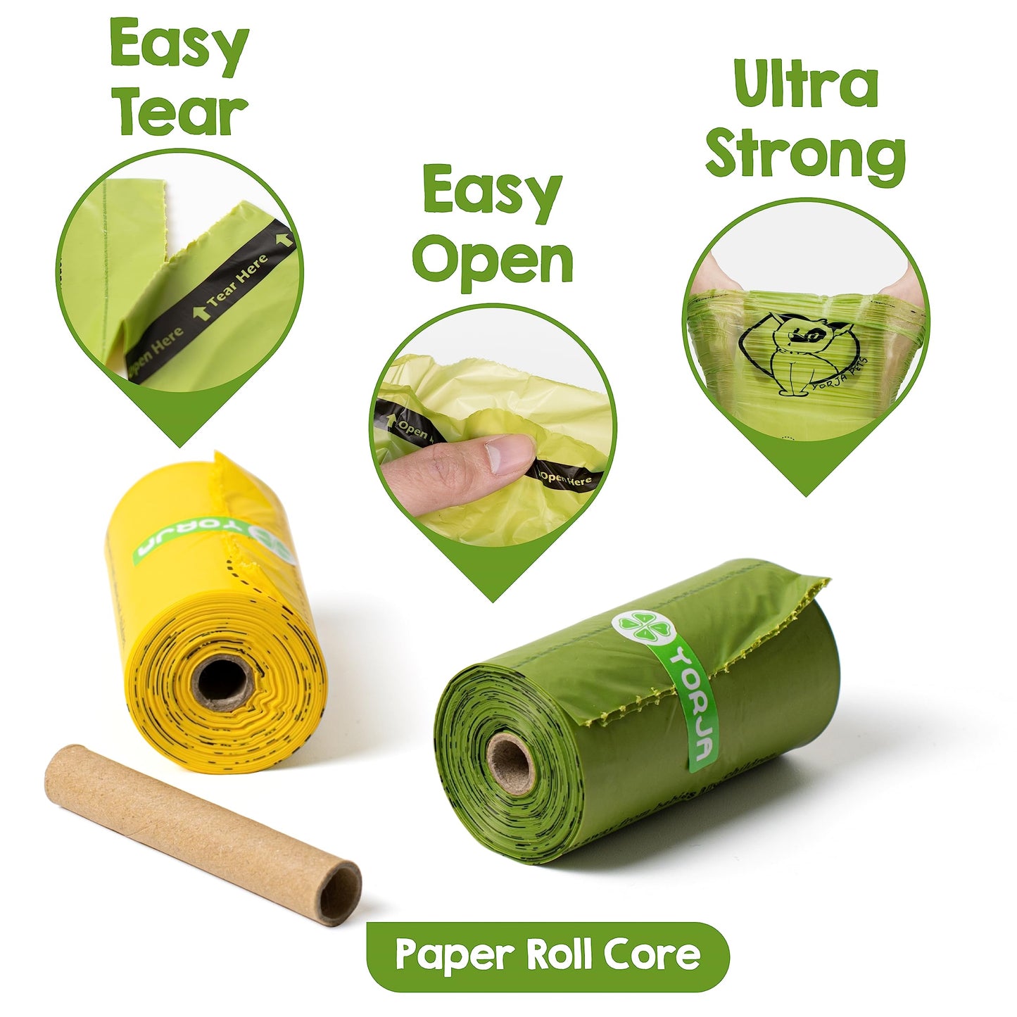 YORJA Dog Poop Bags Rolls, 360 Pet Waste Bags, 100% Leak Proof Extra Thick and Strong Corn Starch Blend