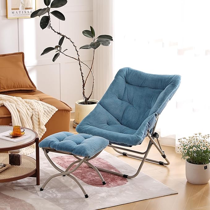 Givjoy Comfy Folded Chair, Soft Faux Fur Oversized Folding Chair, Flexible Lounge Lazy Chair for Kids Girls Teens Adults, Moon Chair for Dorm Rooms, Bedroom, Living Room
