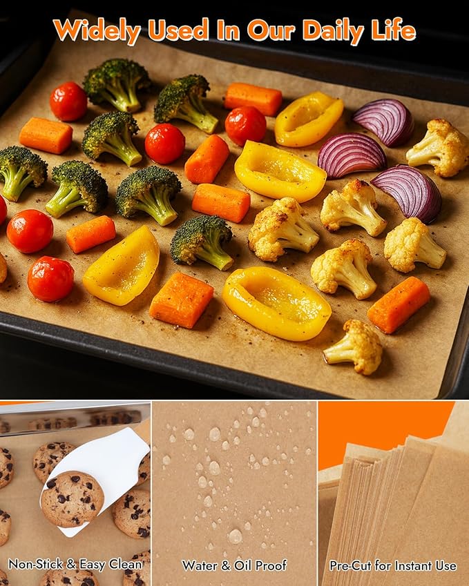 YQL 9x13 Inch 150PCS Unbleached Parchment Paper, Disposable Pre-cut Parchment Paper Sheets, Non Toxic Rectangular Air Fryer Liners for Baking Cookies, Air Fryer, Steaming Bread and More