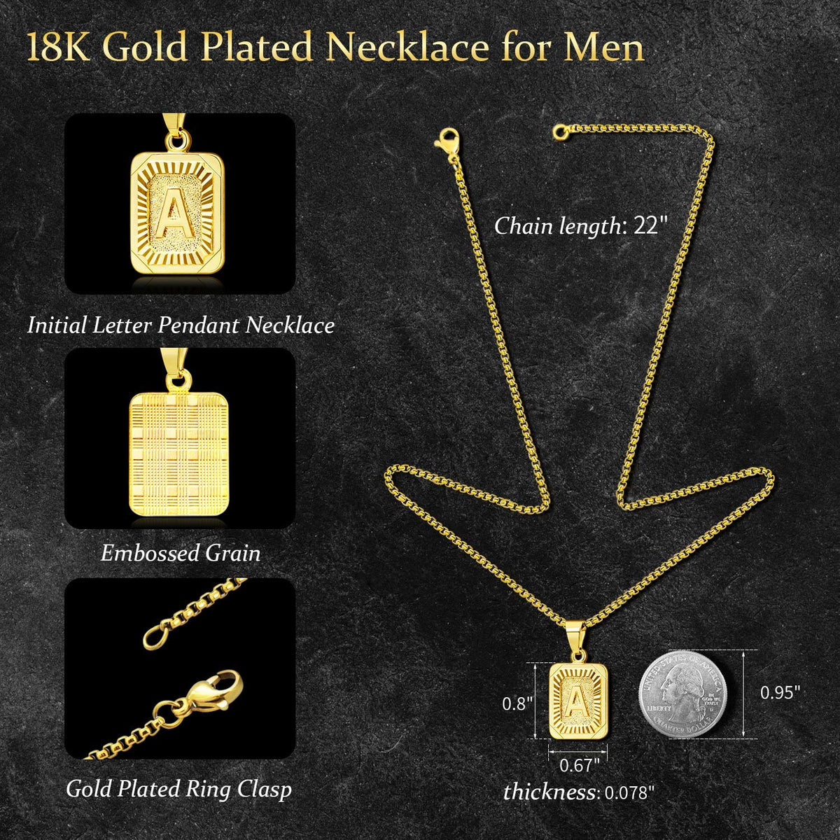 JSJOY Gold Initial Necklace for Women,Gold Pendant Initial Necklaces for Men Monogram Letter H Necklace Gold Men Necklaces