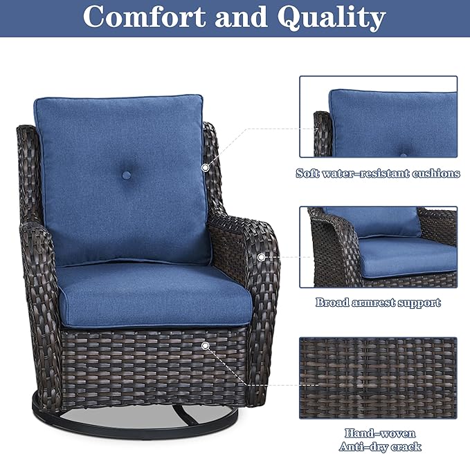 Belord 4 Pieces Patio Furniture Sets, Wicker Patio Swivel Glider Chair with Ottomans, Outdoor Furniture Set for Outside Porch, Deck, Balcony, Garden