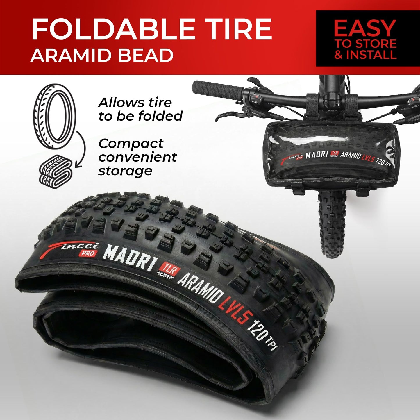 Fincci Maori Tubeless 29x2.4 Mountain Bike Tire - 2er Foldable Aramid MTB Tires 29 with 1mm Nylon Puncture Proof - 120 TPI Black 29 inch Tyre 62-622 for Electric, XC, Enduro, Hybrid Bicycles