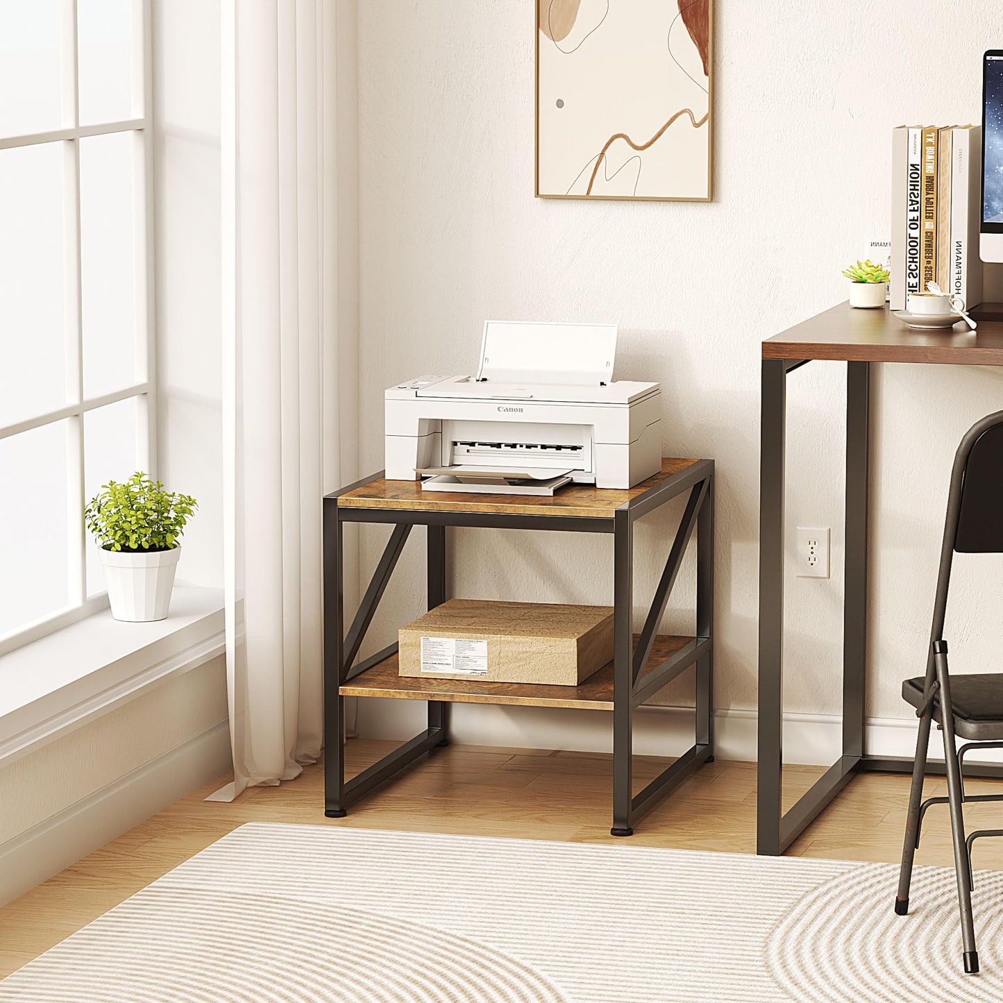MUTUN 50cm Square End Table, 20 Inch Side Table for Living Room, Bedside Table for Bedroom, Nightstand, Small Table, Rustic Brown