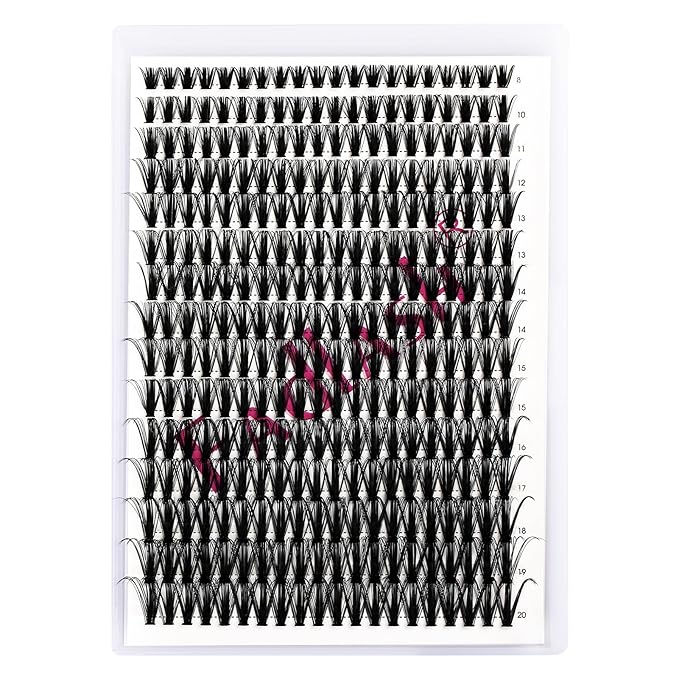 Cluster Lashes 300Pcs Mix 8-20mm individual lashes 50D D Curl Lash Clusters DIY Eyelash Extensions Wispy Individual Lash Extensions Thin Band Soft Eyelash Clusters to Use at Home (50D-0.07-D,8-20mm)