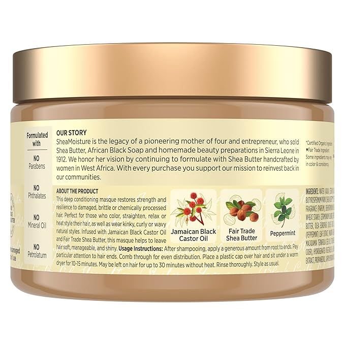 SheaMoisture Jamaican Black Castor Oil Treatment Masque Jamaican Black Castor Oil For Dry Hair Paraben Free Hair Mask 11.5 oz