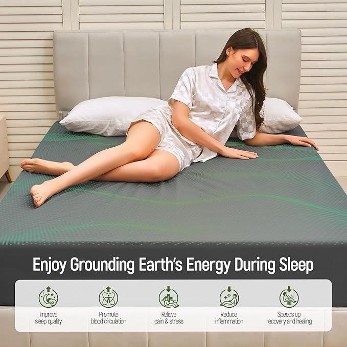Grounding Sheets King Size,90% Cotton+10% Pure Silver Fiber, Grounded Sheet Earth Connected Bedding (King - 78"x 80"x 16" Gray) Fitted Grounding Earth Sheets for Healthy Sleep Therapy