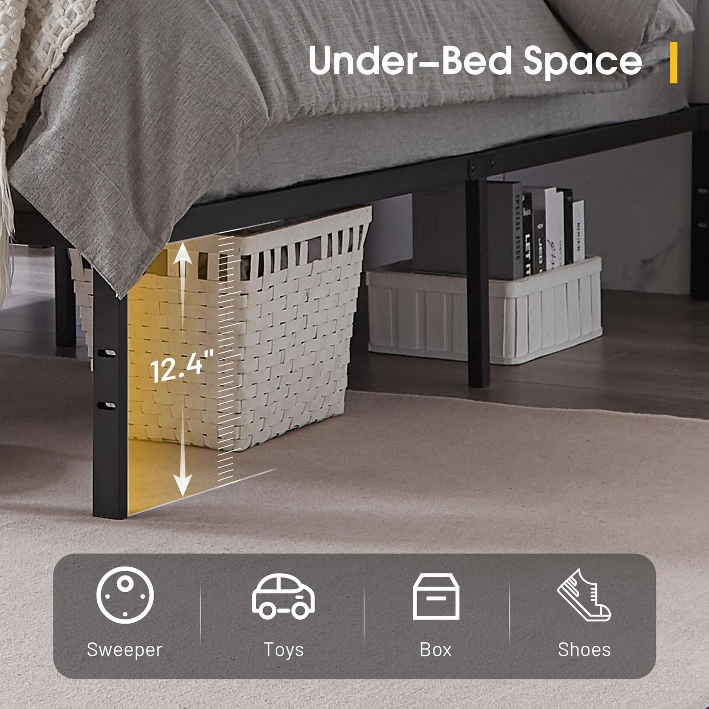 BedsPick Queen Bed Frame, 14 Inch Metal Platform Bed Frame Queen Size, Heavy Duty Sturdy Mattress Foundation, Noise Free, Easy Assembly, Steel Slats Support, No Box Spring Needed, Black