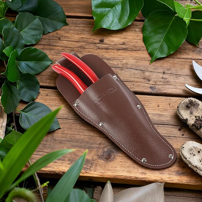 AGRICUT Pruning Shears and Holster - Garden Shears 1 Inch Cut Capacity High Carbon Steel with Pruner Sheath Bypass Garden Scissors Heavy Duty
