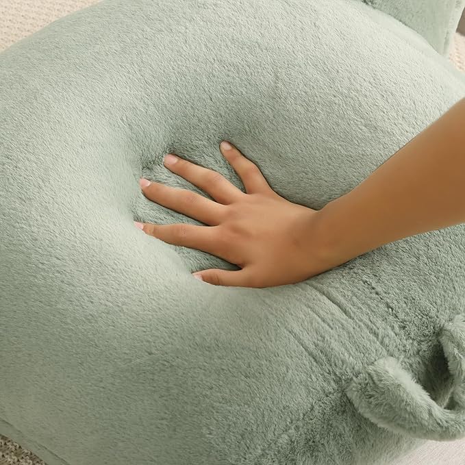 PAJEO Reading Pillow for Sitting in Bed, Large Backrest Reading Pillow with Arm Rest,Back-Rest Support Cushion for Sit Up on Couch, Sofa, and Floor, Dorm Essentials (Green Faux Fur, Large(19"))