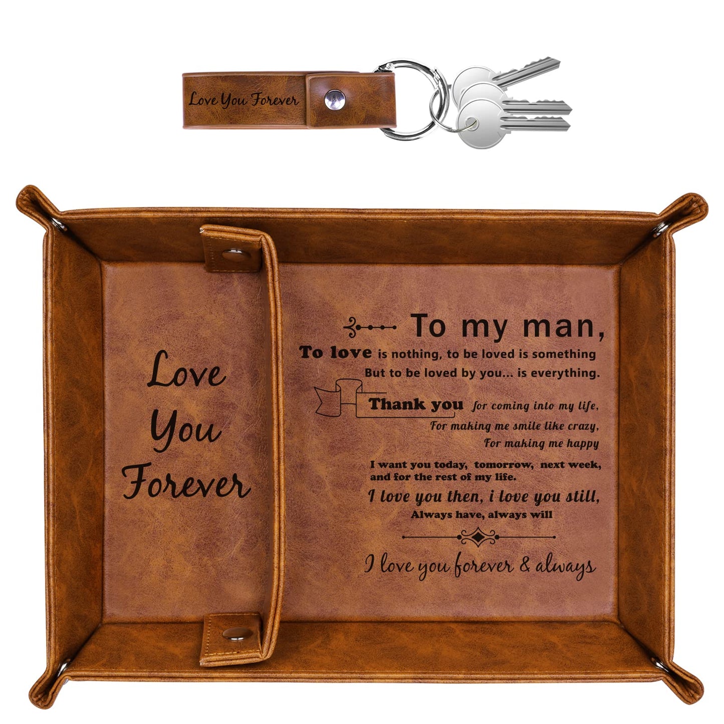 ZAPUVO PU Leather Tray and Keychain, Unique Gifts for Him Boyfriend from Girlfriend, Gifts Ideas for Husband Anniversary from Wife, Christmas Xmas Gifts for Him Birthday