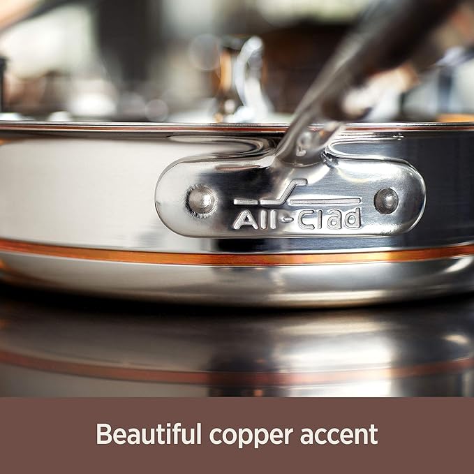 All-Clad Copper Core 5-Ply Stainless Steel Sauté Pan with Steel Lid 5 Quart Induction Oven Broiler Safe 600F Pots and Pans, Cookware Silver