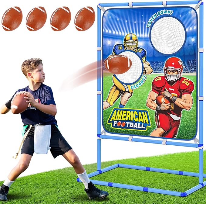 Polkoliye Football Toss Game with 4 Inflatable Balls, Indoor/Outdoor Football Throwing Target Toy for Kids Ages 4-7 8-12- ...
