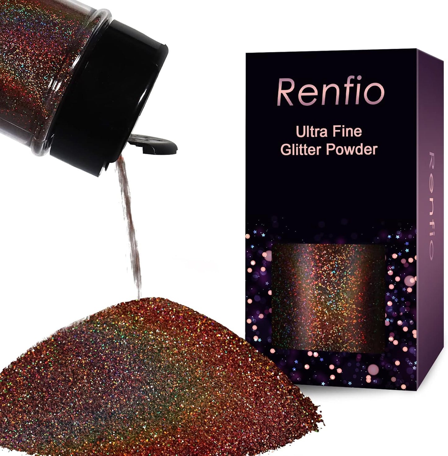Renfio Holographic Ultra Fine Glitter Powder Metallic Resin Glitter 2.11 Oz (60g) PET Flakes Crafts Sequins 1/128" 0.008" 0.2mm Epoxy Chips Flakes for Tumblers Slime - Laser Coffee