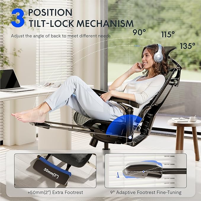 FLEXISPOT ErgoX-PRO Ergonomic Office Chair Black – 5D Lumbar, 7D Armrests, 4D Headrest, 551LB Capacity, Cloudtech Cushion – Office, Gaming, Bedroom