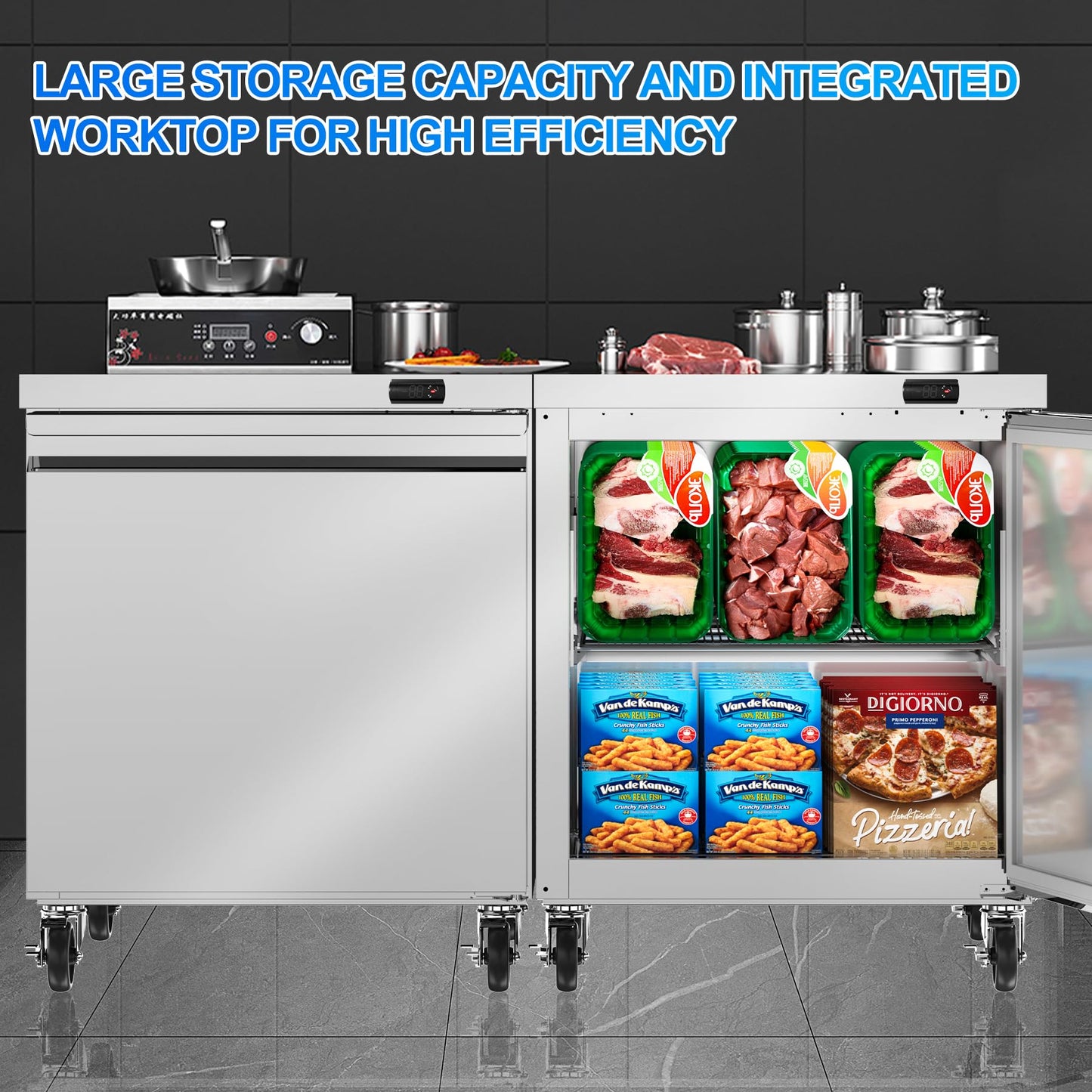 Rockitch 29" W Commercial Undercounter Freezer, 6.7 Cu.ft Single Door Worktop Under Counter Freezer, Stainless Steel Commercial Kitchen Freezing Equipment for Restaurant, Bar, Shop, etc.